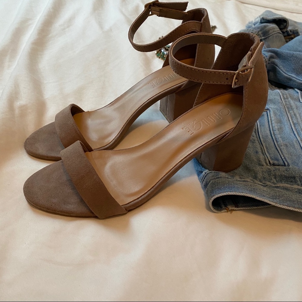 Taupe short block heel sandals